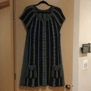 Style & Co XL Sweater Dress Cable Knit Black & Gray Cap Sleeve 2 Pocket Detail